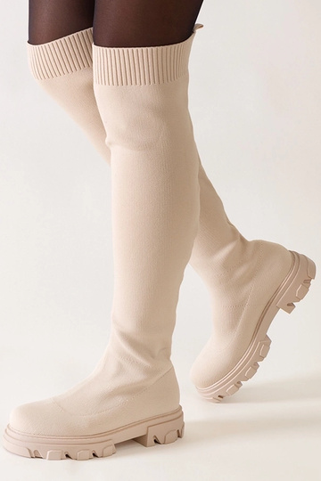 Bottes longues en tissu beige Athira à plateforme 2