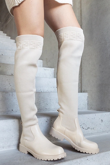 Bottes longues beiges à tige élastique Juanra