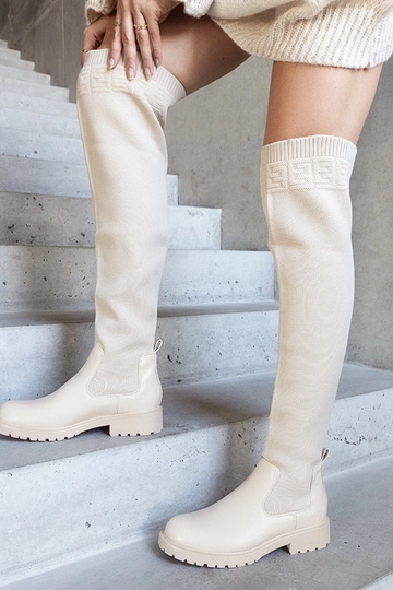 Bottes longues beiges à tige élastique Juanra 2