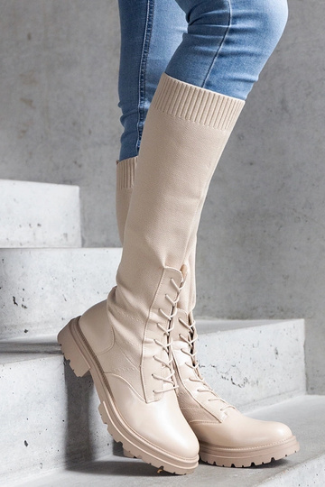 Bottines beiges à enfiler avec tige en tissu souple Luana 2