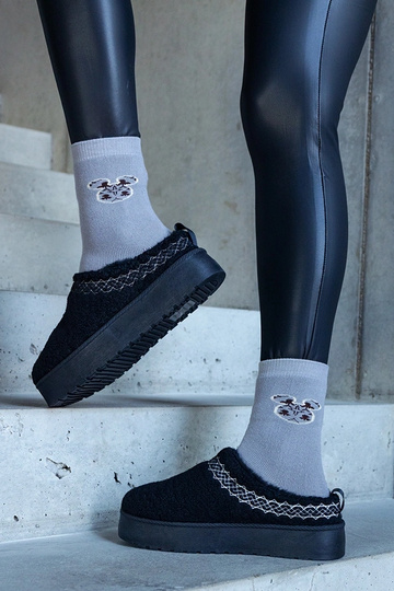 Bottes d'hiver noires à plateforme avec tige basse et motif brodé Greene