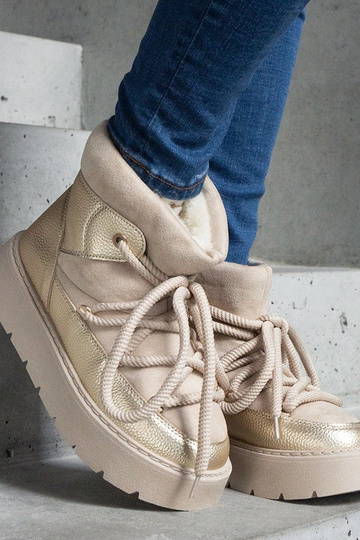 Bottes de neige à plateforme doublées de fourrure beige de Sapphi