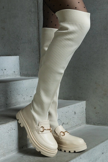 Bottes beige clair avec tige élastique et talon plat Vrissa