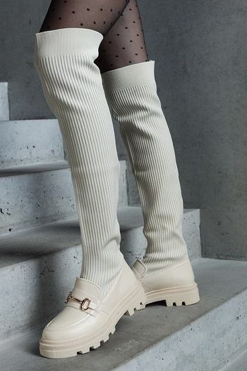 Bottes beige clair avec tige élastique et talon plat Vrissa 2
