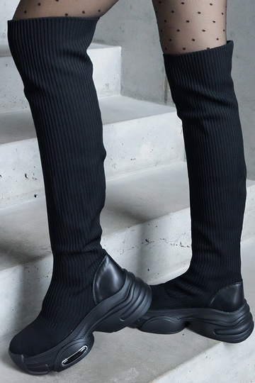 Bottes noires enfilables avec tige élastique sur semelle épaisse Lokira