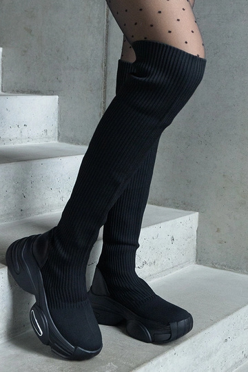 Bottes noires enfilables avec tige élastique sur semelle épaisse Lokira 2