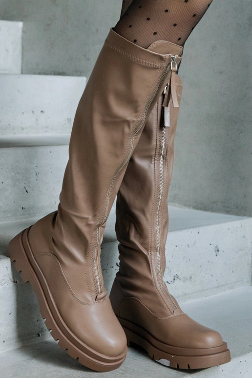 Bottes brunes en simili cuir à talon...