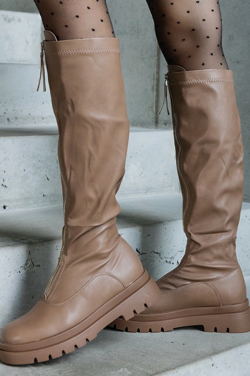 Bottes brunes en simili cuir à talon...