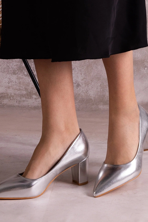 Escarpins argentés à talon bloc Tunia