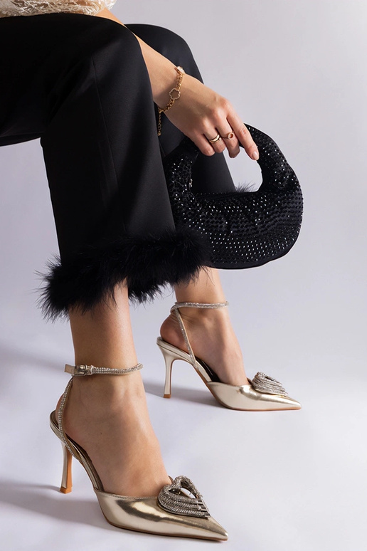 Escarpins dorés à talon ouvert ornés...