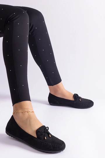 Mocassins en daim noir pour femme Gemre avec nœud, légers et confortables, Treja