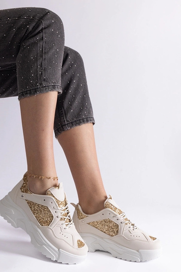 Baskets femme beiges avec empiècements pailletés Caraballo 2