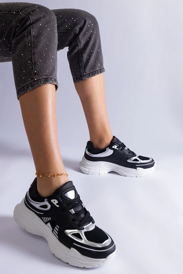 Baskets noires pour femmes avec empiècements argentés Gaytan