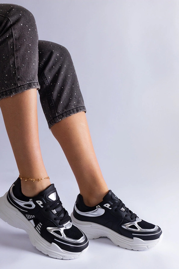 Baskets noires pour femmes avec empiècements argentés Gaytan 2