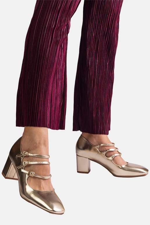 Escarpins dorés à talon bloc et... Escarpins dorés à talon bloc et...