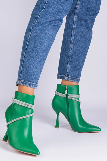 Bottines à talons hauts vertes décorées de zircons Fantagaro 2