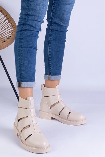 Bottines beiges en éco-cuir avec découpes et talons plats Kalipso 2