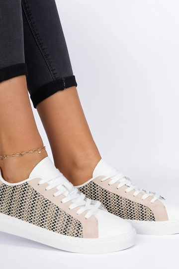 Sneakers beiges pour femmes en tissu Bellisio 2