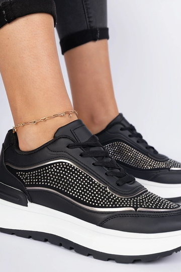 Sneakers noires pour femmes ornées de zirconiums Fucco