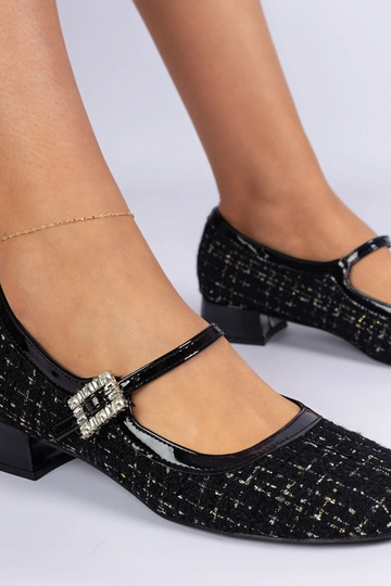 Escarpins noirs à finition en tissu ornés de zircons Mersitta 2
