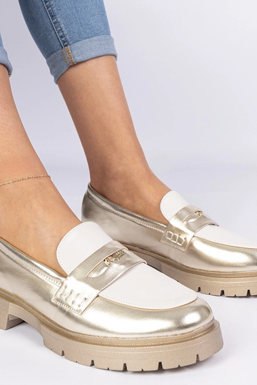 Mokasins dorés pour femmes avec insert blanc Sugetti 2