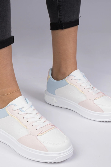 Baskets sportives blanches et roses en simili cuir Lavilia