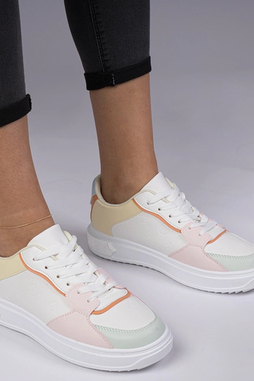 Baskets sportives blanches et jaunes en simili cuir Lavilia