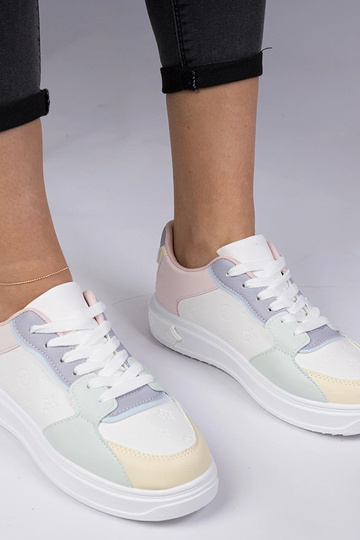 Baskets sportives blanches et bleues en simili cuir Lavilia