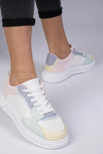 Baskets sportives blanches et bleues en simili cuir Lavilia 2