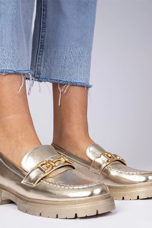 Mocassins élégants dorés en simili...