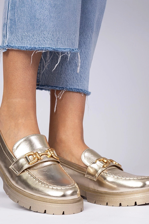 Mocassins élégants dorés en simili...