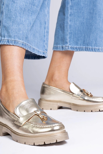 Mocassins élégants dorés en simili cuir avec décoration Marsella