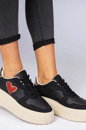Baskets noires pour femmes avec un cœur en paillettes Laira
