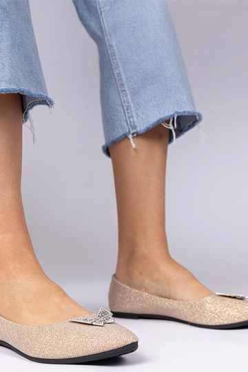 Ballerines champagne pour femmes en paillettes avec un papillon Denny