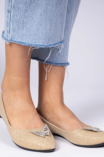 Ballerines dorées pour femmes en paillettes avec un papillon Denny 2