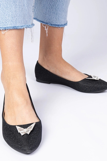 Ballerines noires pour femmes avec paillettes et nœud Denny
