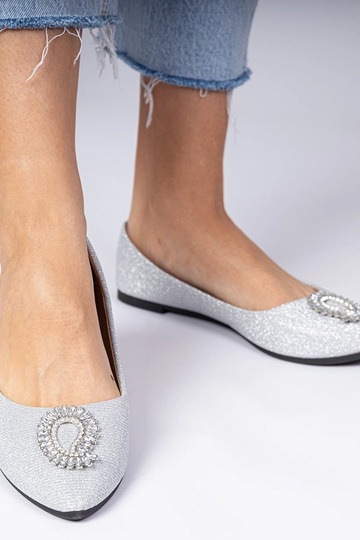 Ballerines argentées pour femmes en paillettes avec des zirconiums Ellada