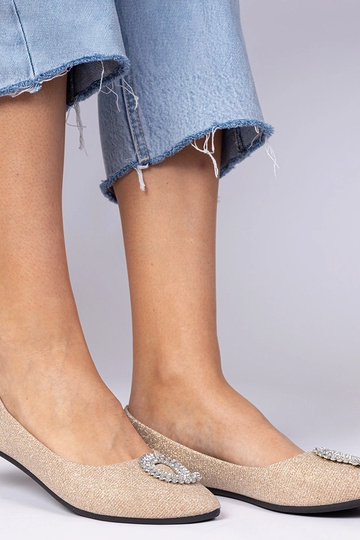 Ballerines champagne pour femmes en paillettes avec des zirconiums Ellada