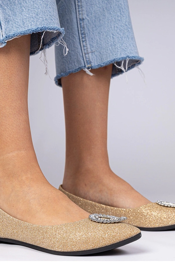 Ballerines dorées pour femmes en paillettes avec des zirconiums Ellada