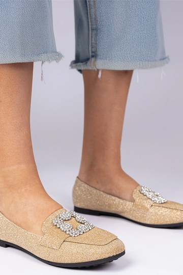 Mocassins dorés pailletés avec zircons Sawelia