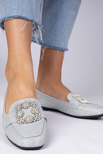 Mocassins argentés pailletés avec zircons Sawelia 2
