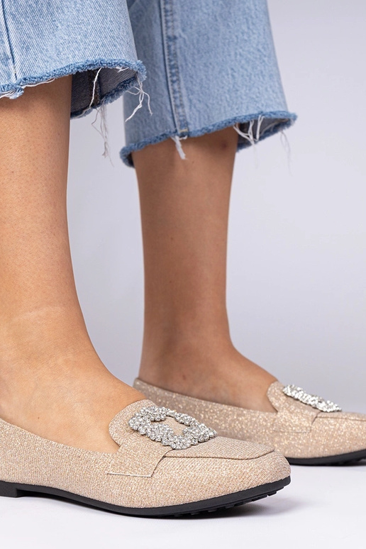 Mocassins champagne pailletés avec... Mocassins champagne pailletés avec...