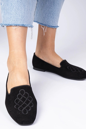 Ballerines noires en suédine pour femmes avec broderies Ronna