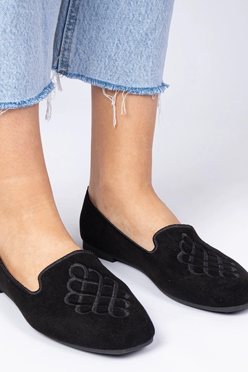 Ballerines noires en suédine pour femmes avec broderies Ronna 2