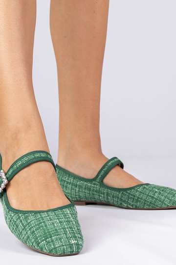 Ballerines vertes avec boucle et cristaux Piona