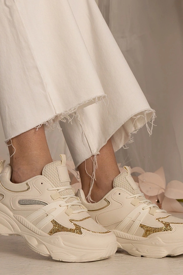Baskets beiges sportives pour femmes avec paillettes Maleda