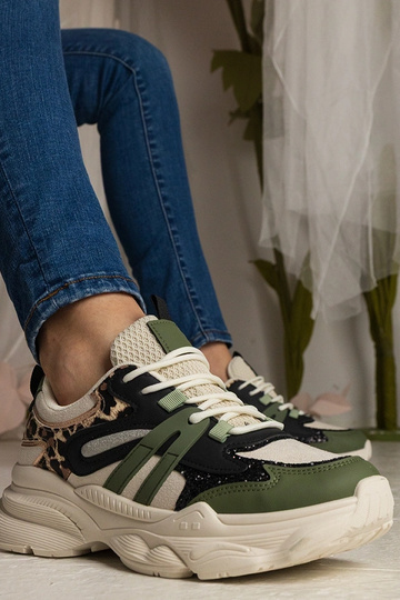 Baskets vertes sportives pour femmes avec paillettes Maleda