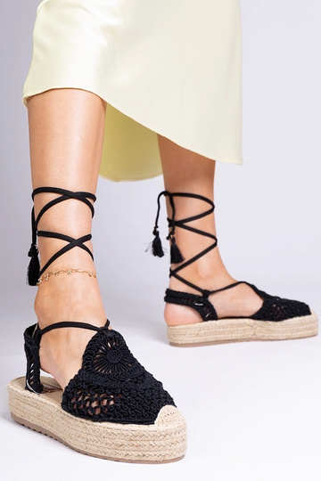 Sandales noires tressées à plateforme type espadrilles pour femmes Lemura 2