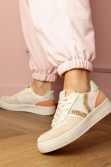 Blona chaussures de sport couleur sable avec ornements en paillettes