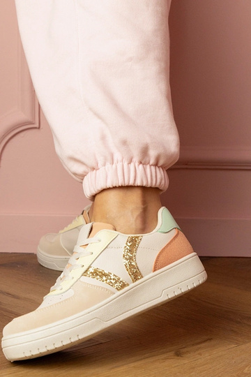 Blona chaussures de sport couleur sable avec ornements en paillettes 2